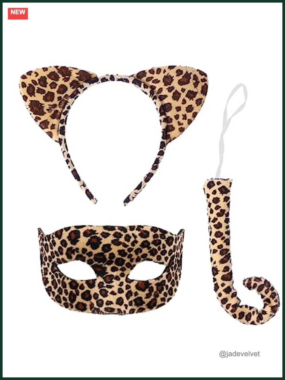 Leopard Print Cat Ear Headband Mask & Tail Halloween Costume Accessory Set